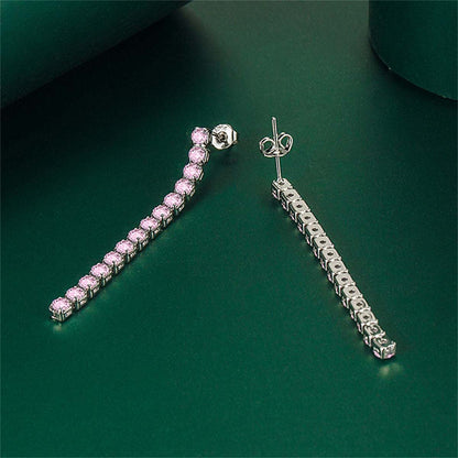 Pink Cubic Zirconia & Silvertone Tassel Drop Earrings