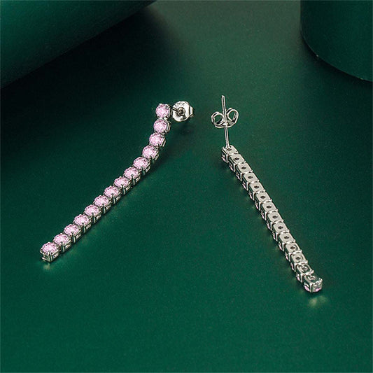 Pink Cubic Zirconia & Silvertone Tassel Drop Earrings