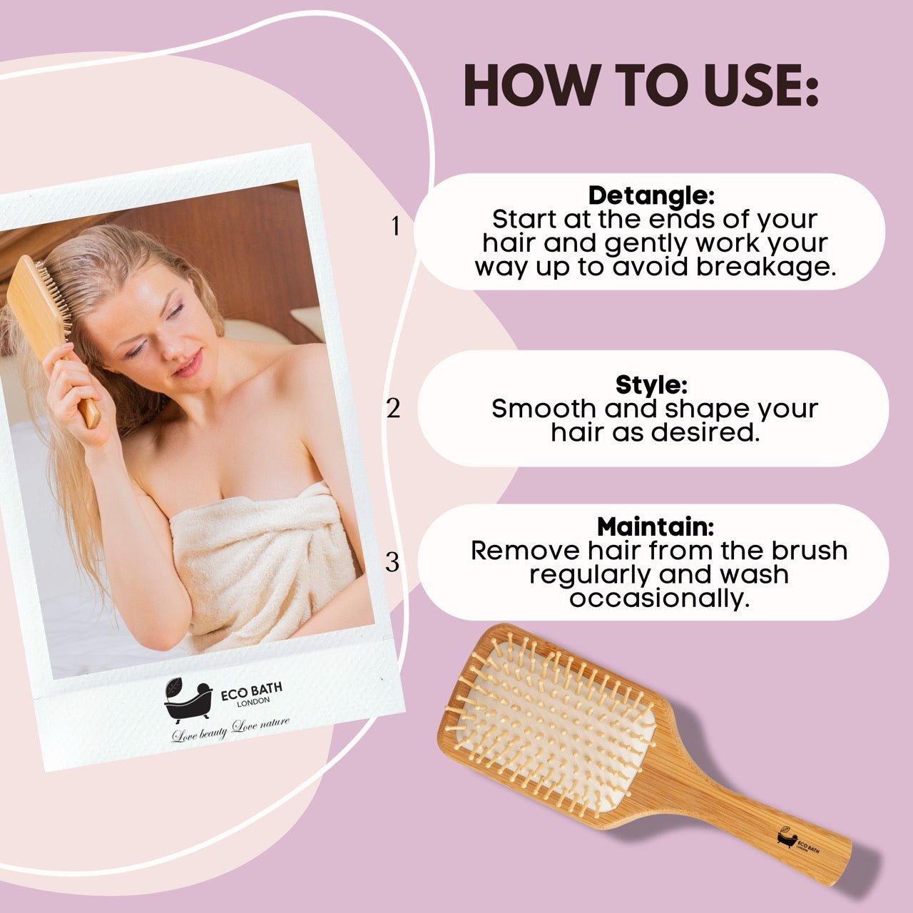 Eco Bath Bamboo Hair Brush with Wooden Pins - Eco Bath London