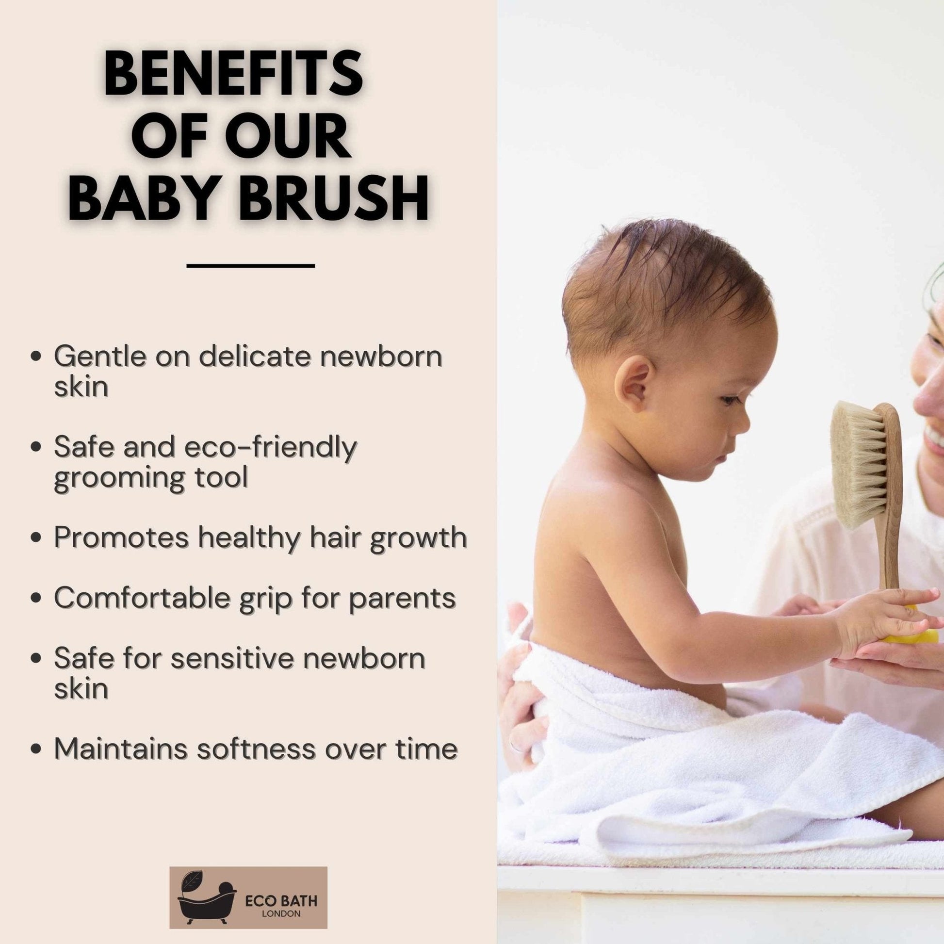 Eco Bath London Baby Brush with Goat Hair - Ultra Soft Baby Bath Brush for Newborns - Eco Bath London