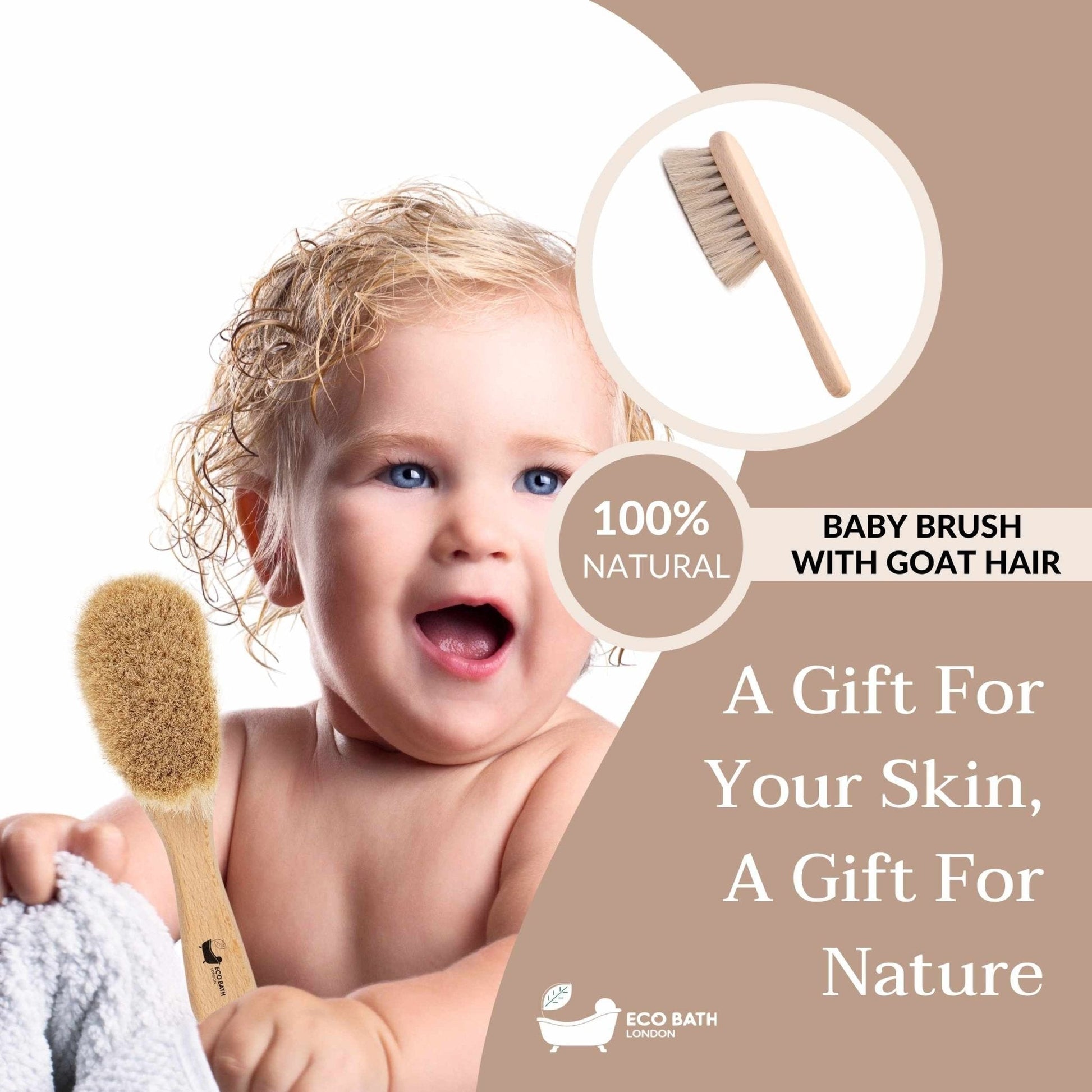 Eco Bath London Baby Brush with Goat Hair - Ultra Soft Baby Bath Brush for Newborns - Eco Bath London