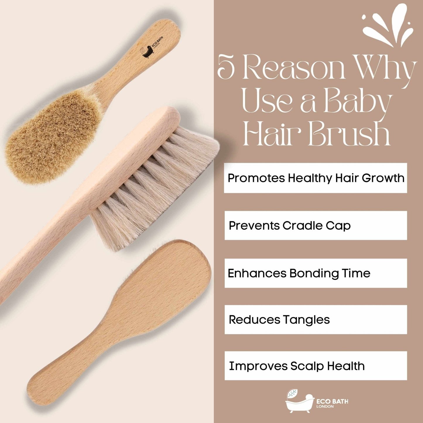 Eco Bath London Baby Brush with Goat Hair - Ultra Soft Baby Bath Brush for Newborns - Eco Bath London