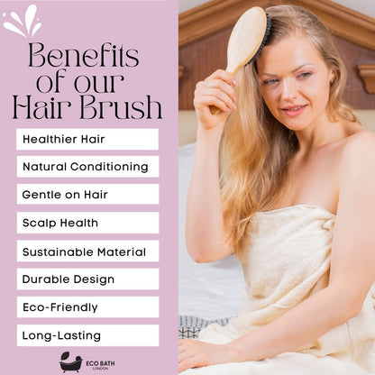 Eco Bath London Bamboo Hairbrush with Boar Bristles - Natural Sustainable Hair Care Solution - Eco Bath London