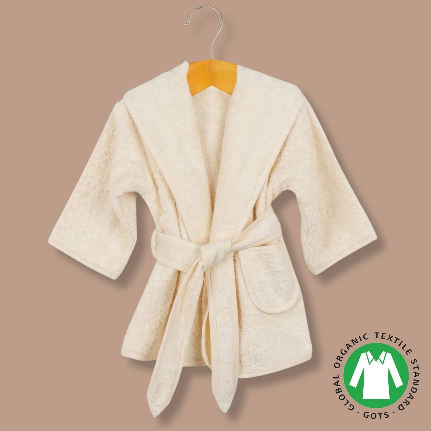 Organic Cotton Baby Robe-Hooded Baby Bathrobe, GOTS Certified 100% Organic Cotton,Ultra Soft, Undyed and Unbleached, Hypoallergenic - Available in Sizes 0-2 Years and 3-5 Years by Eco Bath London