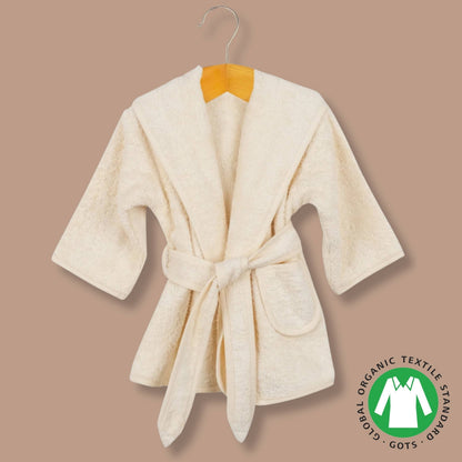 Organic Cotton Baby Robe-Hooded Baby Bathrobe, GOTS Certified 100% Organic Cotton,Ultra Soft, Undyed and Unbleached, Hypoallergenic - Available in Sizes 0-2 Years and 3-5 Years by Eco Bath London