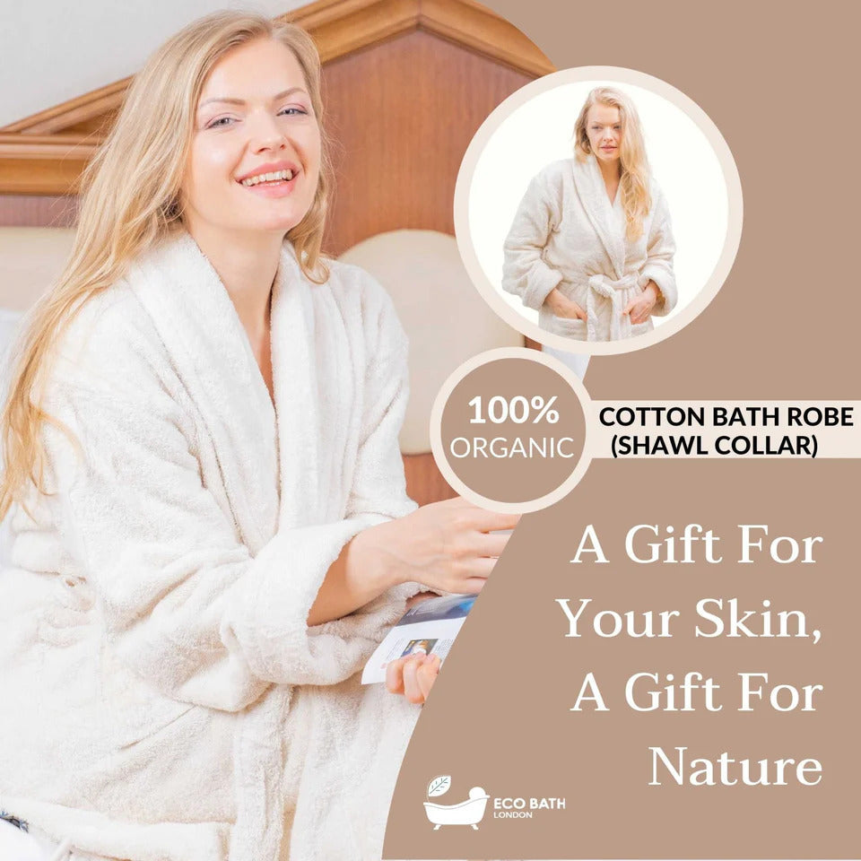 Eco Bath London Organic Cotton Bath Robe - 100% GOTS Certified Organic Cotton, Ultra Soft, Undyed and Unbleached, Hypoallergenic by Eco Bath London