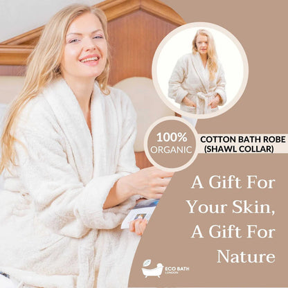 Eco Bath London Organic Cotton Bath Robe - 100% GOTS Certified Organic Cotton, Ultra Soft, Undyed and Unbleached, Hypoallergenic by Eco Bath London