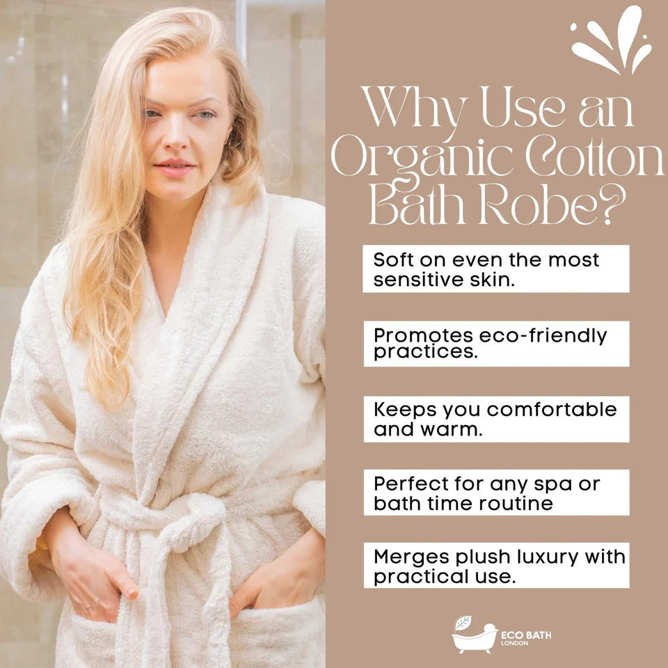 Eco Bath London Organic Cotton Bath Robe - 100% GOTS Certified Organic Cotton, Ultra Soft, Undyed and Unbleached, Hypoallergenic by Eco Bath London