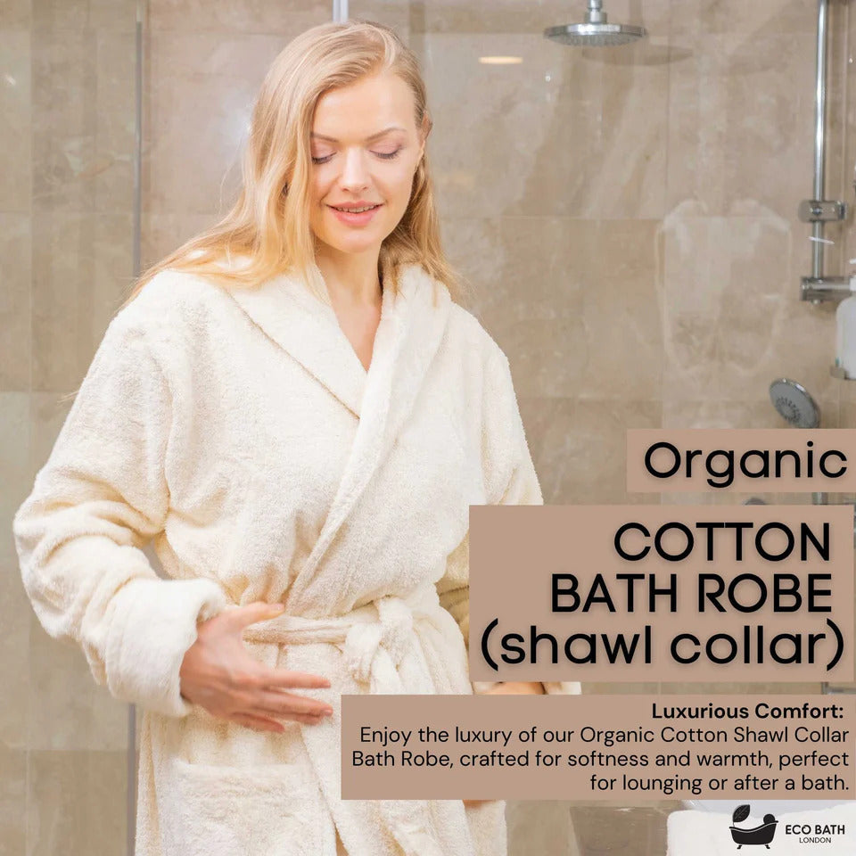 Eco Bath London Organic Cotton Bath Robe - 100% GOTS Certified Organic Cotton, Ultra Soft, Undyed and Unbleached, Hypoallergenic by Eco Bath London