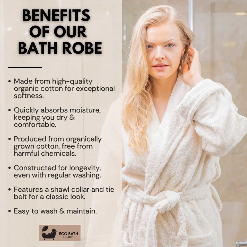 Eco Bath London Organic Cotton Bath Robe - 100% GOTS Certified Organic Cotton, Ultra Soft, Undyed and Unbleached, Hypoallergenic by Eco Bath London