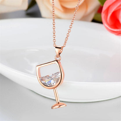 Crystal & Rose Goldtone Wineglass Pendant Necklace