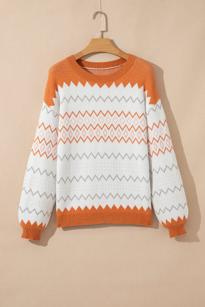 Threaded Pear Daphne Zigzag Knitted Pullover Sweater