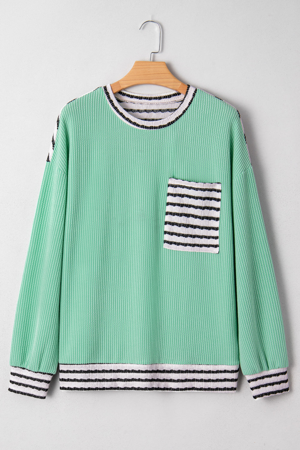 Threaded Pear Claire Contrast Striped Patchwork Long Sleeve Top