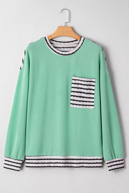 Threaded Pear Claire Contrast Striped Patchwork Long Sleeve Top