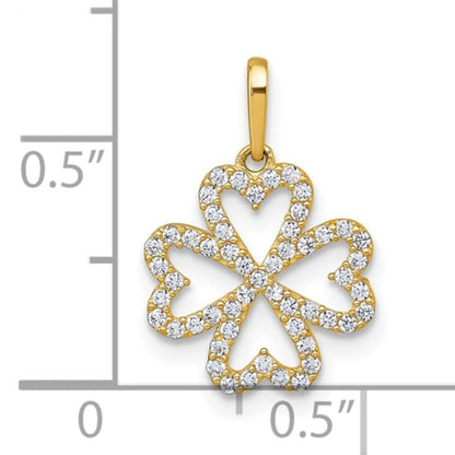 Four Leaf Clover  CZ Charm Sparkle Pendant 10K Yellow Gold