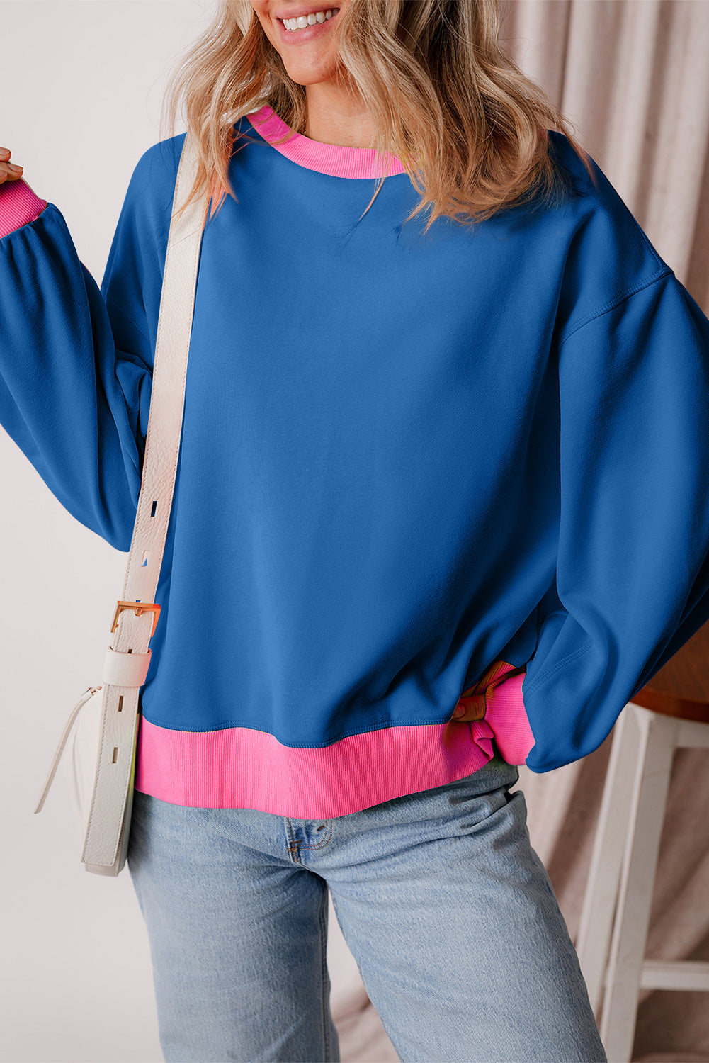 Threaded Pear Karilia Colorblock Bubble Sleeve Sweatshirt