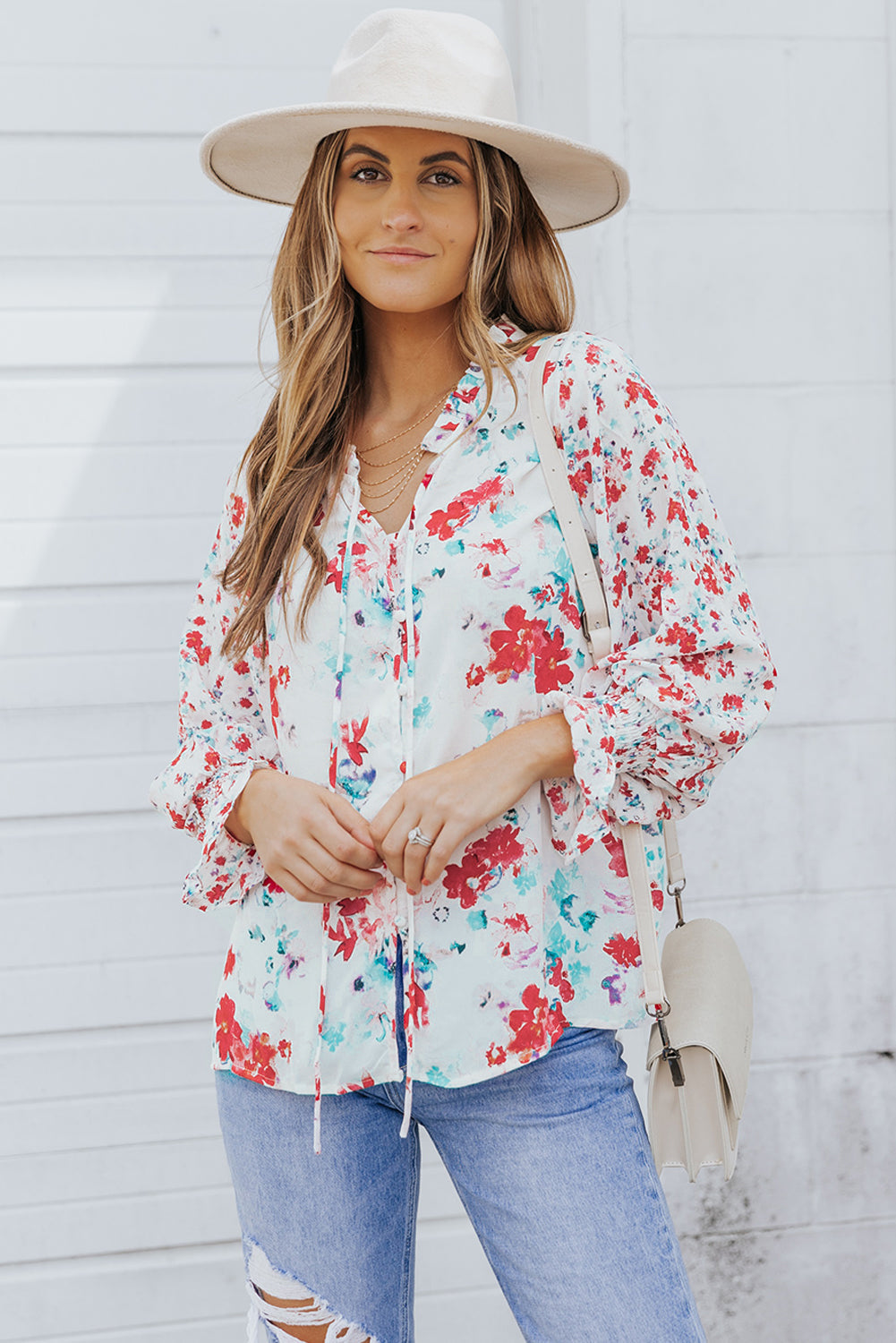 Threaded Pear Mckenna Cakewalk Floral Smocked Blouse