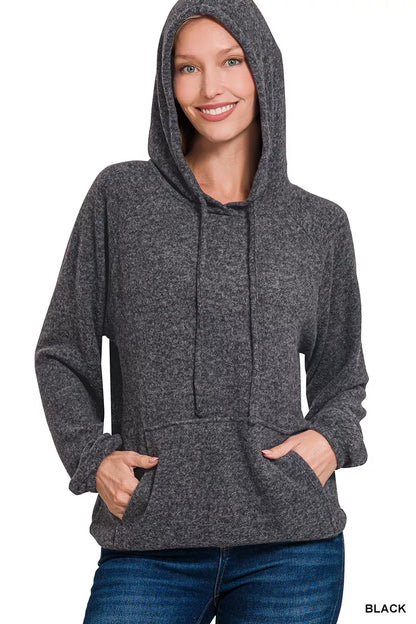 Zenana Brushed Hacci Melange Hooded Sweater