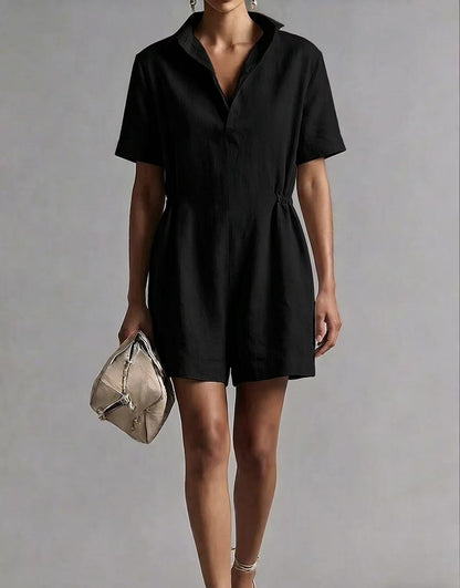 Women's Casual Lapel-Neck Three-Quarter Sleeve Split Jumpsuit