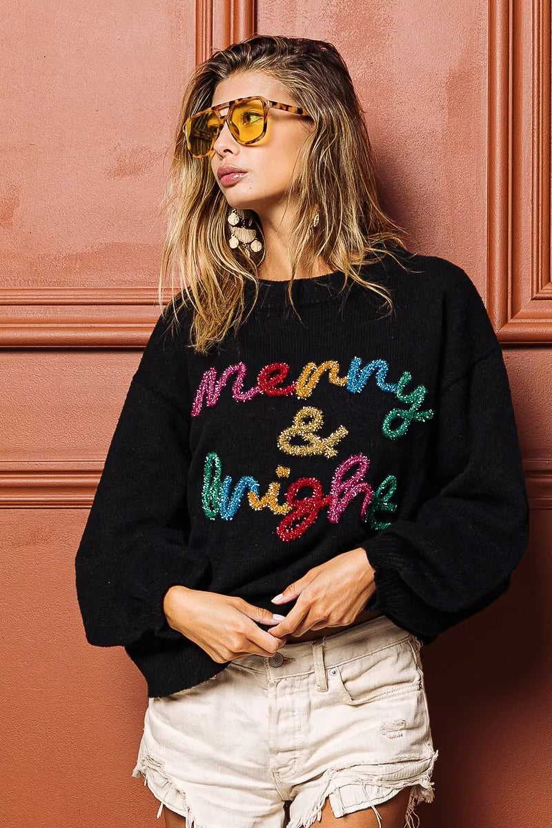 BiBi Tinsel Lettering Christmas Sweater