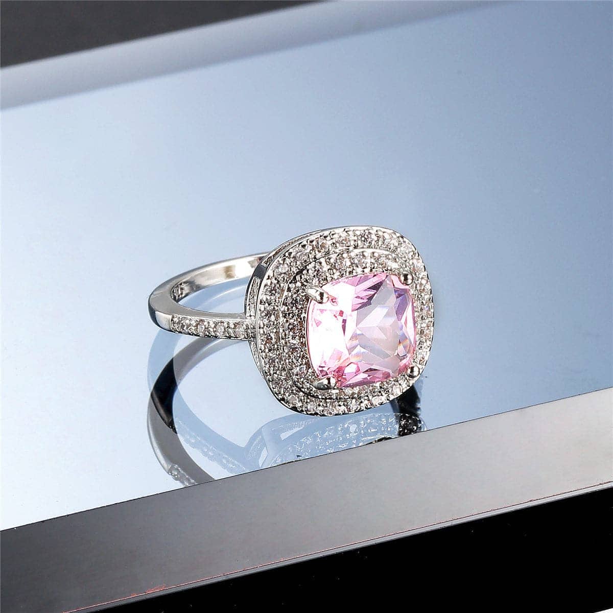 Pink Crystal & Cubic Zirconia Halo Ring-1