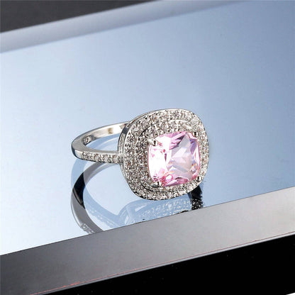 Pink Crystal & Cubic Zirconia Halo Ring-1