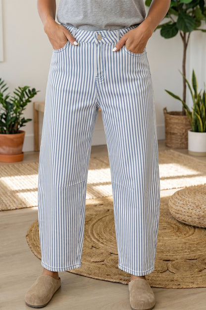 Threaded Pear Icelynn Stripe Casual Barrel Jeans