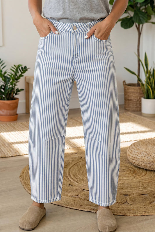 Threaded Pear Icelynn Stripe Casual Barrel Jeans