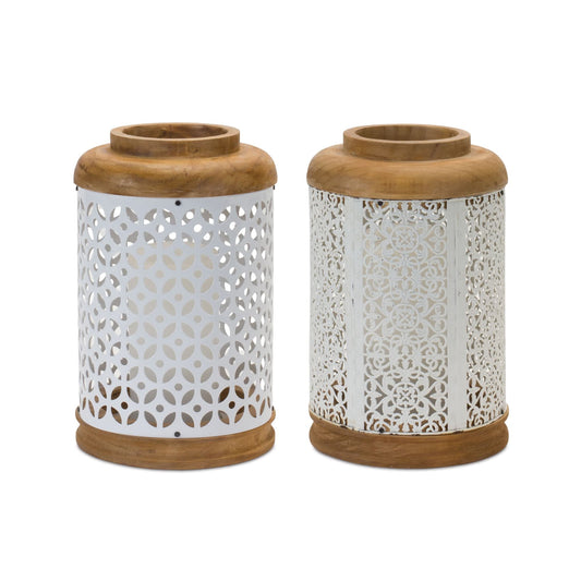 Melrose International Geometric Punched Metal Lantern (Set of 2)