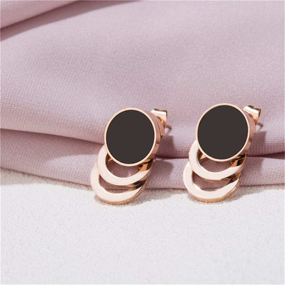 Black & Rose Goldtone Link Stud Earrings