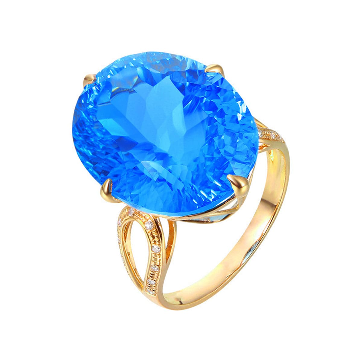 Blue Crystal & Goldtone Oval-Cut Adjustable Ring