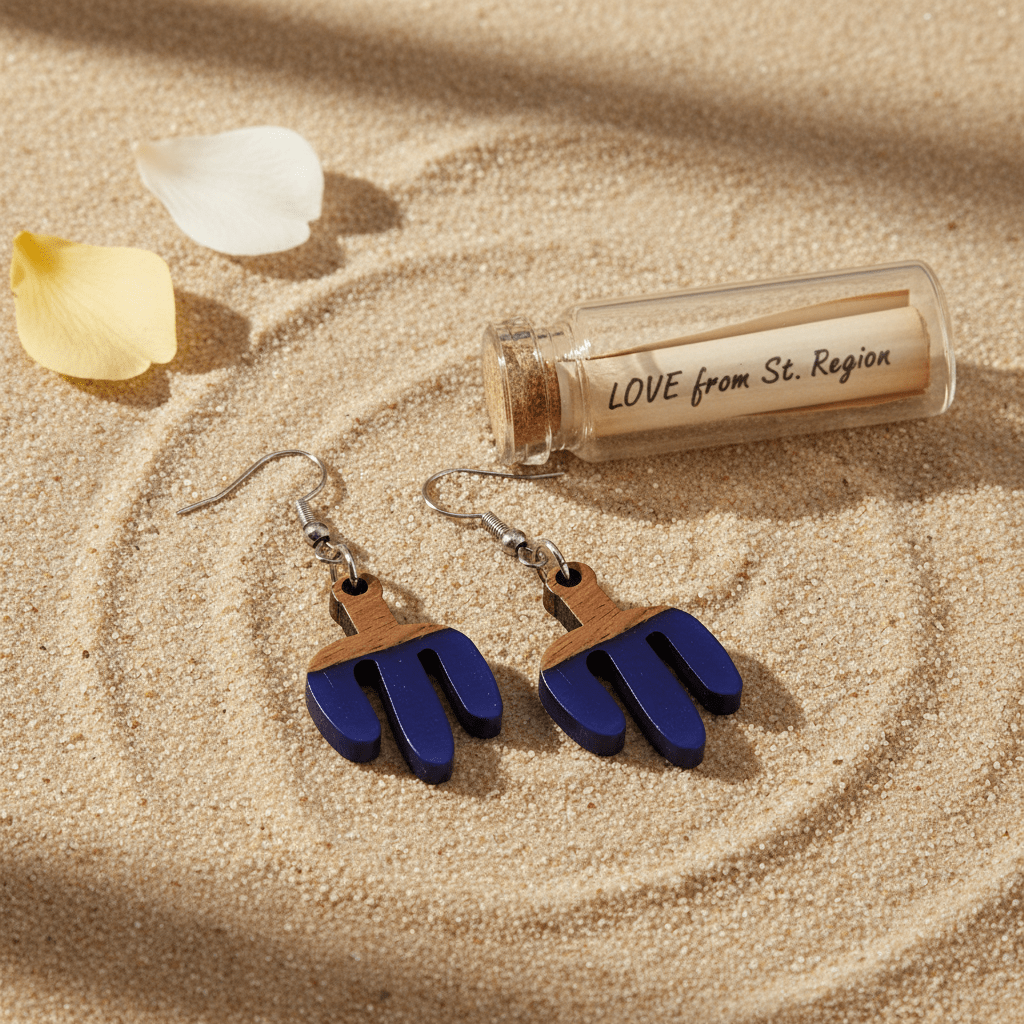 Blue Resin & Wood Silvertone Cactus Hook Earrings