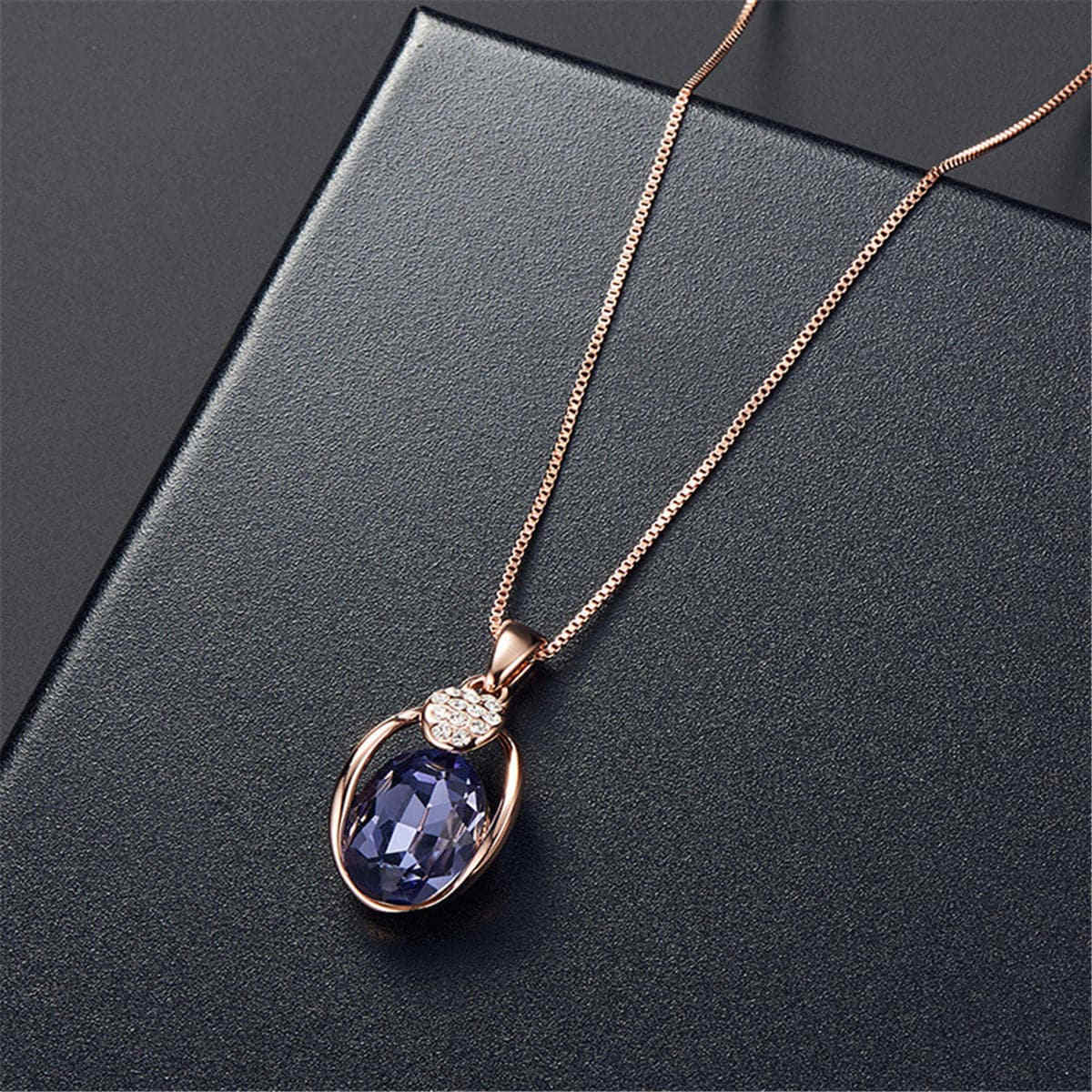 Purple & Rose Goldtone Oval Pendant Necklace & Drop Earrings