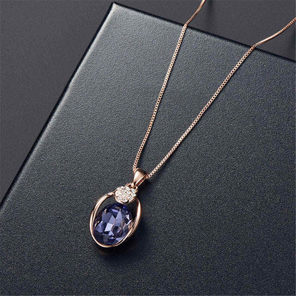 Purple & Rose Goldtone Oval Pendant Necklace & Drop Earrings