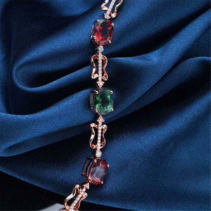 Red Oval Crystal & Rose Goldtone Charm Bracelet