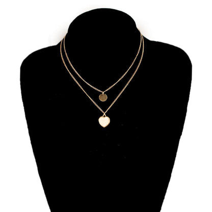 Goldtone Heart & Round Pendant Necklace Set