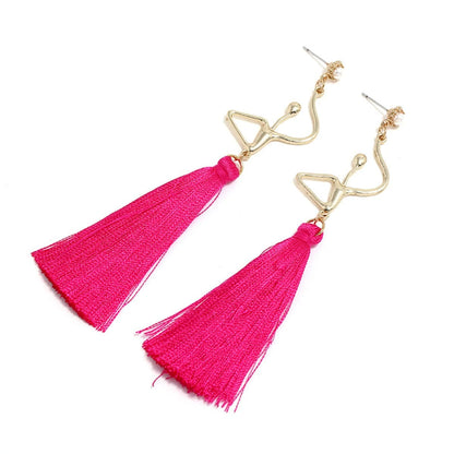 Pearl & Polyster Goldtone Figure Tassel Drop Earrings