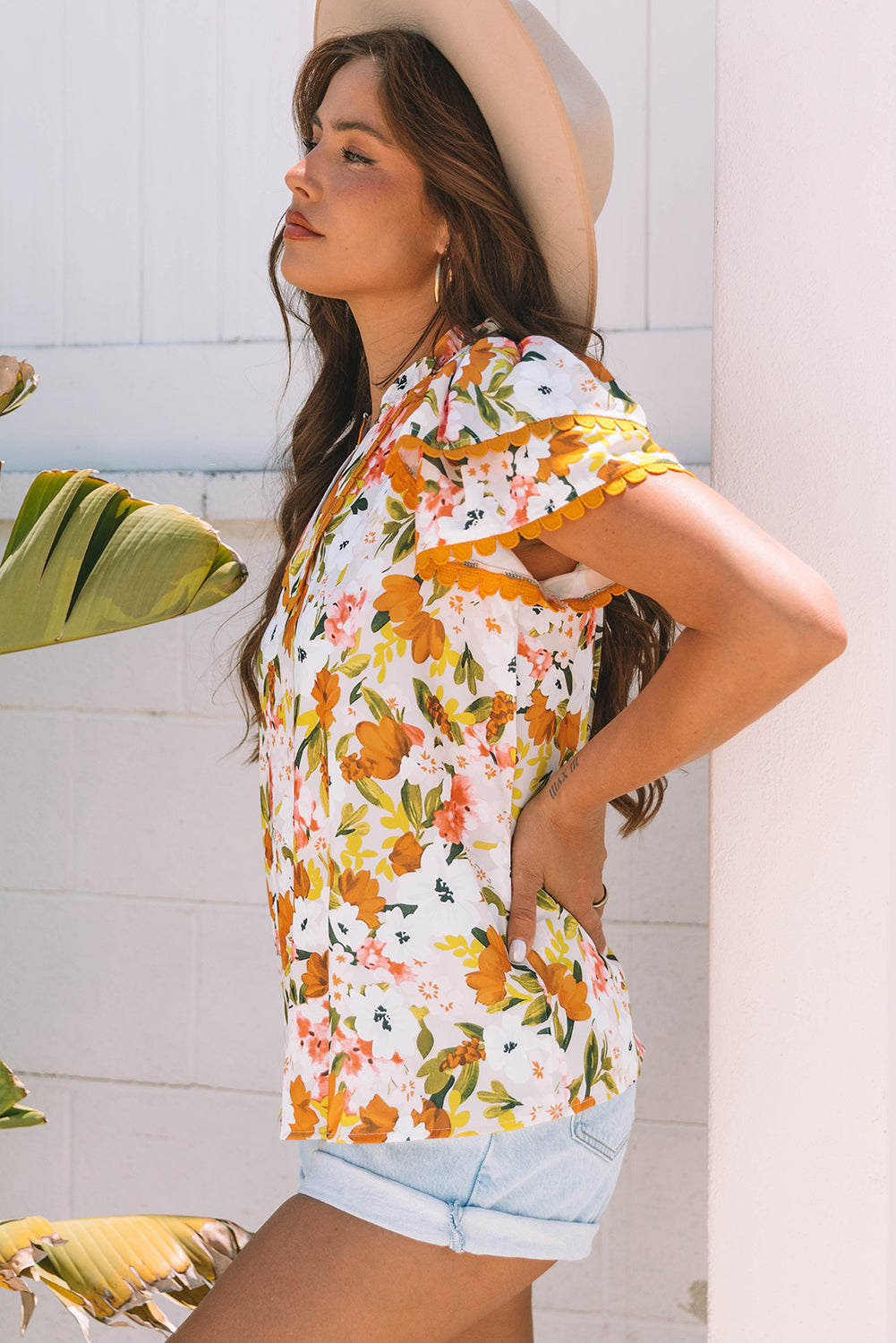 Threaded Pear Ailany Short Sleeve Floral Blouse