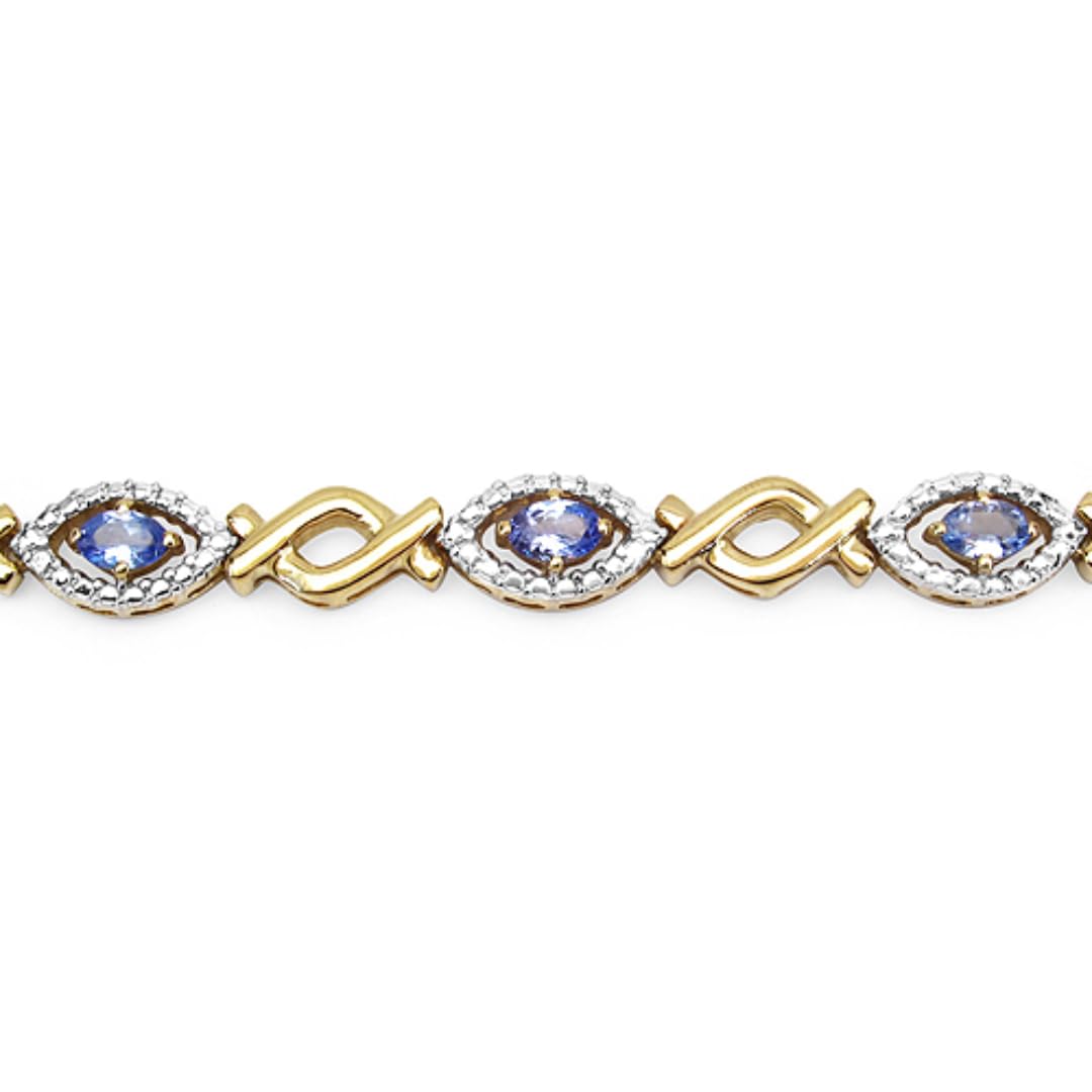 Oval Violet Tanzanite Prong Silver Evil Eye Link Bracelet