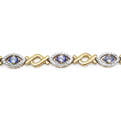 Oval Violet Tanzanite Prong Silver Evil Eye Link Bracelet
