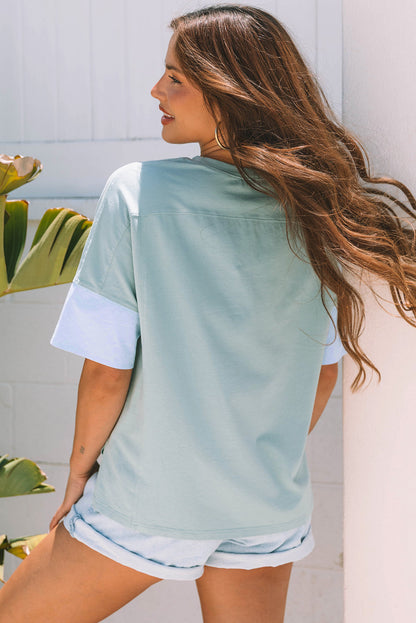 Threaded Pear Etta Frayed Denim Star Patched Oversize Top