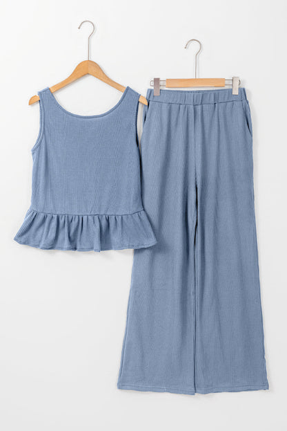 Threaded Pear Teresa Ribbed Ruffle Tank Top and Pants Set