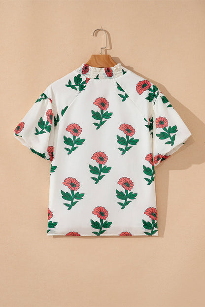 Threaded Pear Briar Shirred Short Sleeve Blouse