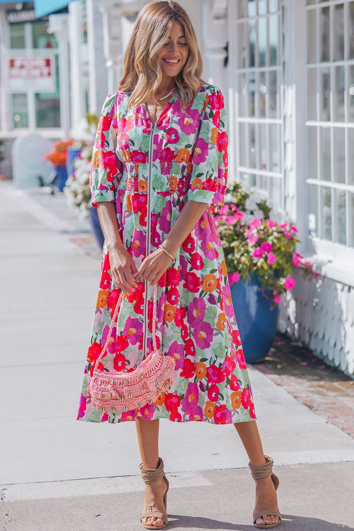 Threaded Pear Lisa Puffy Half Sleeve Dress