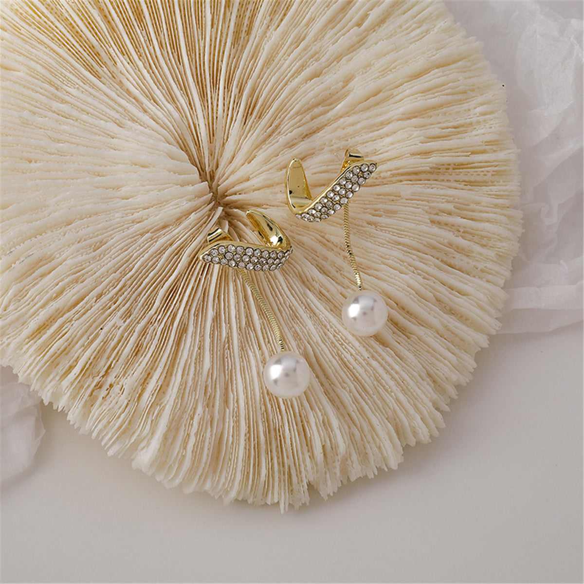 Pearl & Cubic Zirconia Goldtone Snake Drop Earrings