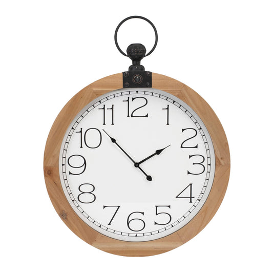 Melrose International Round Wood Wall Clock Under Glass 23.75"D