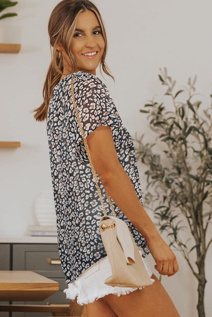 Threaded Pear Ellie Flutter Sleeve V Neck Floral Blouse