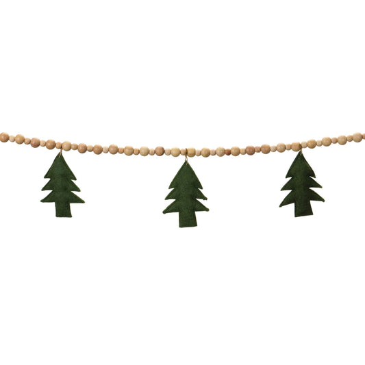 Melrose International Wood Beaded Wool Tree Garland (Set of 2)