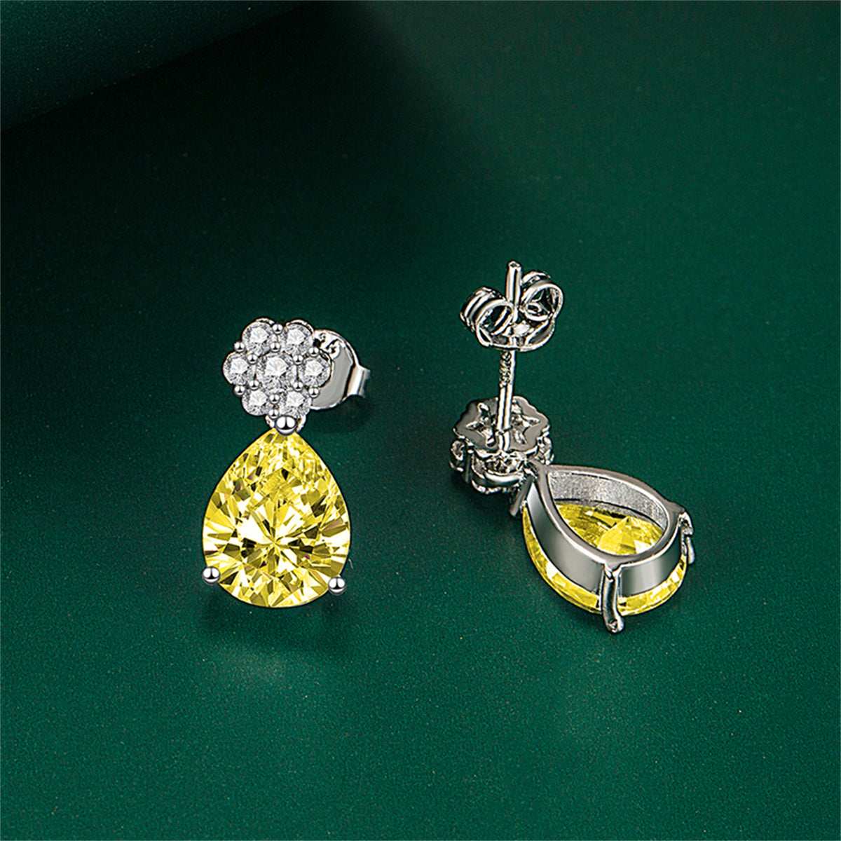 Cubic Zirconia & Yellow Crystal Floral Drop Earrings