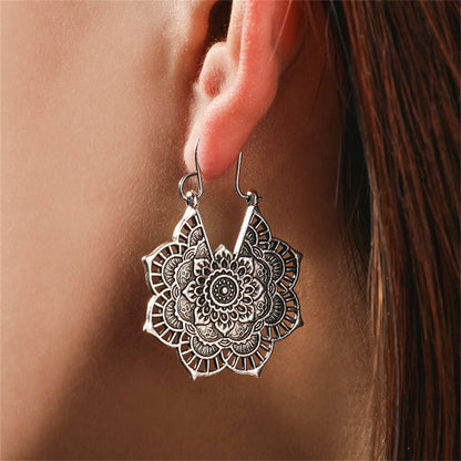 Silvertone Floral Huggie Earrings